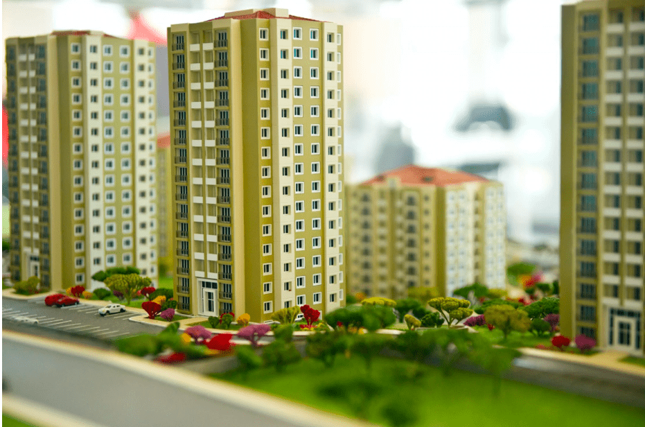 Block of flats in a play model set